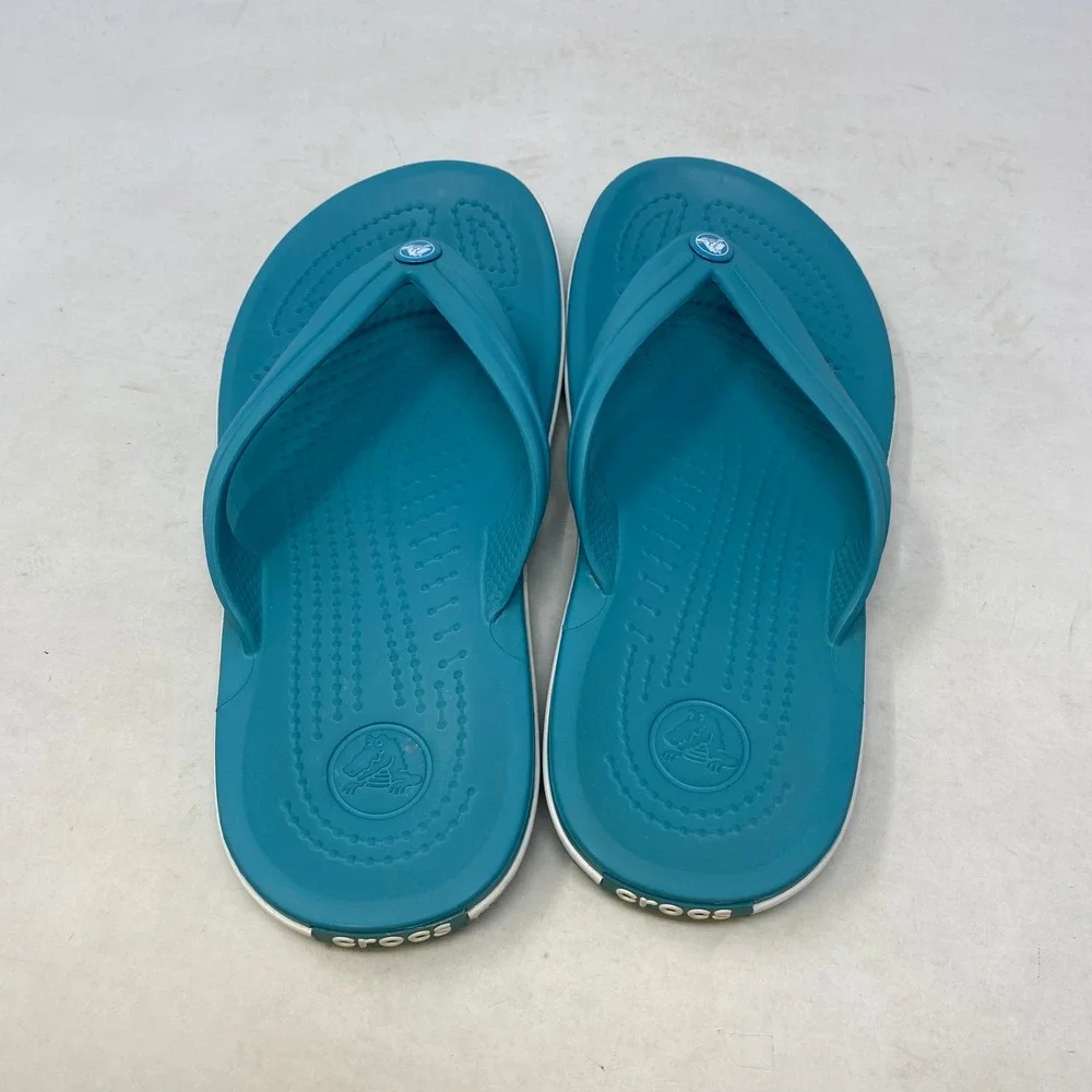 Crocs Crocband Flip Flops Teal Blue Women 6 Men 4 Sporty Comfort Sandals